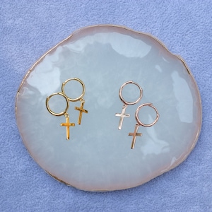 Rose Gold Cross Hoops, Gothic Alternative Jewellery, Cross hoops, dangle cross earrings, Gold Vermeil Hoops, 14K Gold Vermeil Cross Hoops