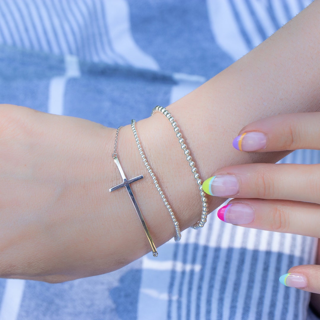 Silver Cross Bracelet Christian Bracelet Sterling Silver Bracelet
