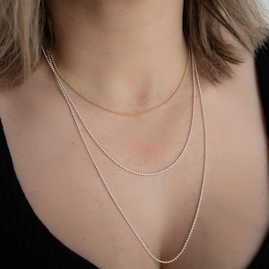 Silver Ball Chain Necklace, Dainty 1.5 mm Ball Chain Necklace for pendants, Dainty and Strong Necklace for Dog Tag