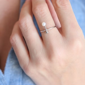 Silver Pearl Ring | Freshwater Pearl Ring | Dainty Silver Ring | Skinny Silver Ring | 4mm pearl ring | 1mm Silver band | Pearl Thin Ring