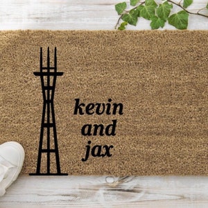 Custom San Francisco SF Sutro Tower Doormat | Welcome Mat | Outdoor Porch Decor | Golden Gate Bridge | Personalized | Housewarming Gift