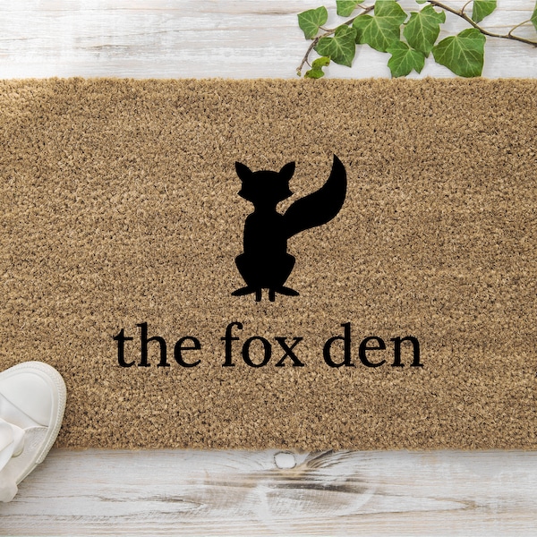 LARGE SIZE: Fox Den Doormat, Porch Decor, Outdoor Rug | Fox Silhouette | Customized Housewarming, Wedding, Bridal Shower, or Engagement Gift