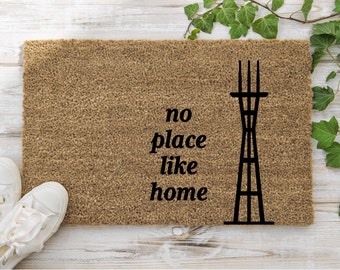 San Francisco SF Sutro Tower No Place Like Home Doormat | Welcome Mat | Outdoor Porch Decor | Golden Gate Bridge | Housewarming Gift