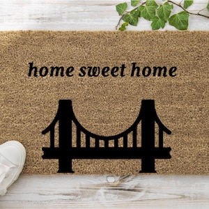 San Francisco SF Golden Gate Bridge Home Sweet Home Doormat |  Bay Area Welcome Mat | Outdoor Porch Decor | Housewarming Gift