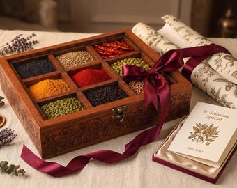 Handcrafted Rosewood Spice Box, Indian Masala Dabba Organizer, Glass Lid, 6-12 Compartments