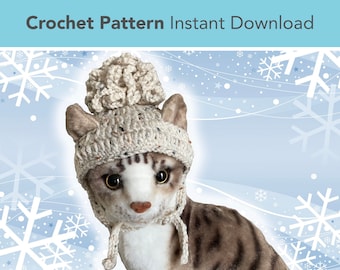 Cat Hat Crochet Pattern | Winter Pom Pom Beanie Crochet Pattern | Instant Download PDF