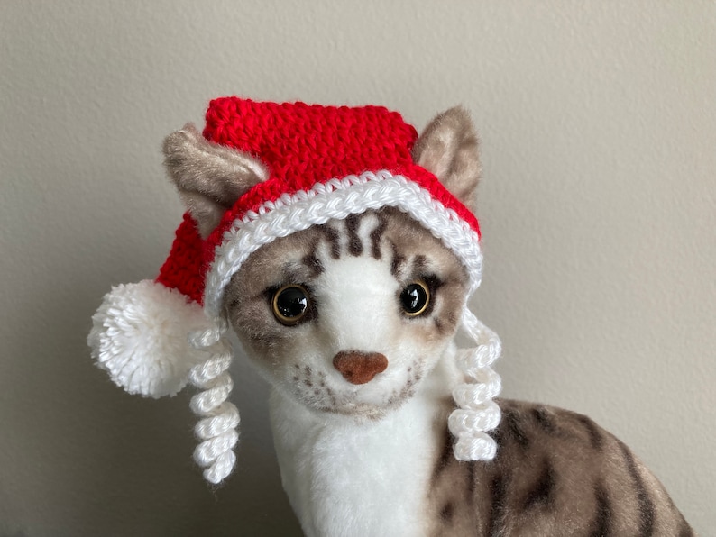 Cat Santa Hat Crochet Pattern Long & Short Styles Christmas Hat for