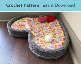 Patrón de crochet para cama de gato con corazón gigante / Descarga instantánea en PDF Patrón de crochet para cama para mascotas