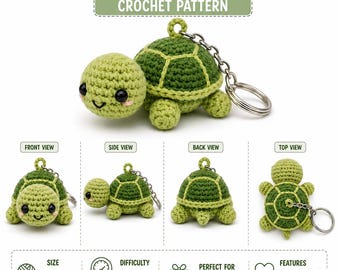 Wzór na szydełkowy brelok z żółwiem, zawieszka na torebkę z amigurumi (do pobrania w formacie PDF)