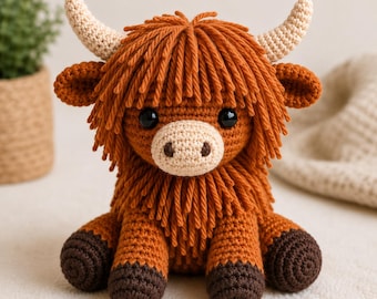 Wzór szydełkowy na krowę szkocką w formacie PDF | Samouczek amigurumi, przyjazny dla początkujących (do natychmiastowego pobrania)