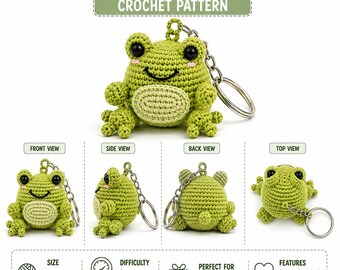 Wzór na szydełkowy brelok amigurumi dla początkujących z miniaturową żabą (do pobrania w wersji cyfrowej)