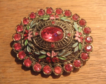 Signed LN Little Nemo Pink Green Pin Brooch Quality Costume Vintage Jewelry item #9