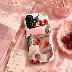Akvarell Cherry Books-telefonskal | Litterär rosa stapeldesign