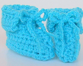 Aqua  Baby Booties  Turquoise  Newborn Boy Slippers 0 To 3 Months Infant Girl Pastel Crochet Shoes Ready To Ship