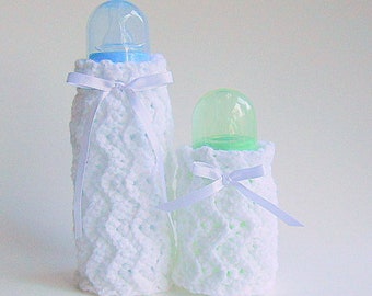 White Baby Bottle Covers  2 Two Cozies  Feeding Accessory Set Reborn Doll Small And Large Cozy Newborn Shower Gift For Infant Boy  Or Girl