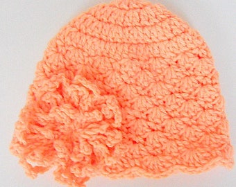 2 5 Years Toddler Girl Coral Hat With Flower 6 12 18 Months Baby Salmon Beanie  Pastel Orange Winter Cap Newborn Peach Cloche Ready To Ship