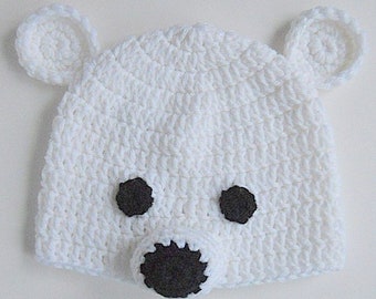 Crochet Polar Bear Baby Hat, Newborn Photo Prop