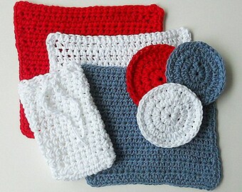 Washcloths  Bath Cloths Cotton Face Scrubbies Soap Saver Ready To Ship Dishcloths Spa Set Mothers Day Gift Fathers Day Present