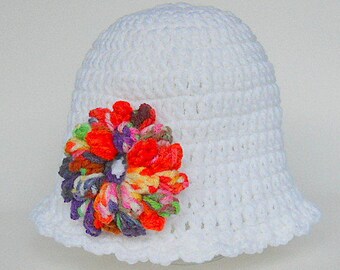 Toddler Girl White Hat With Rainbow Flower Baby To Adult Female Fall Cap Teen Winter Beanie Ready To Ship Mother Daughter Matching