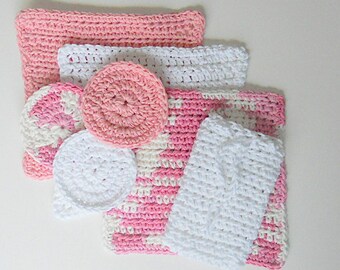 Wash Cloths Cotton Dishcloths Face Scrubbies Soap Saver Mothers Day Birthday Gift Cancer Awareness Cotton Spa Set  Ready To Ship