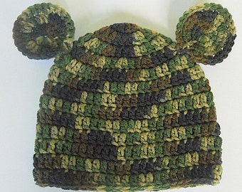 Preemie Newborn To Adult Green Camo Hat With Ears 3 9 12 18 24 Month Baby Boy Camouflage Cap 2 4 5 Year  Pre Teen Girl Fall Hunting Beanie