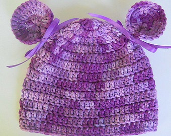 Newborn Baby Girl Purple Hat 3 Months To Toddler Old Lilac Winter Cap With Ears  Preteen Fall Lavender Beanie Ready To Ship