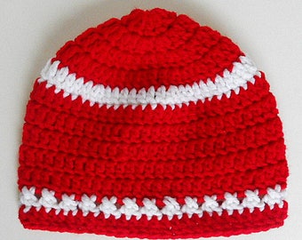 Newborn To Adult Red Hat With White Stripes Girl Christmas Cap Teen Boy Winter Valentine Day Beanie July 4 Fall Chemo Skullcap Ready To Ship