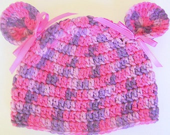 Ready To Ship Newborn To Preteen Female Cap Pink And Purple Hat With Ears  Toddler Baby Girl Winter Beanie Fall Clothing Ready To Ship