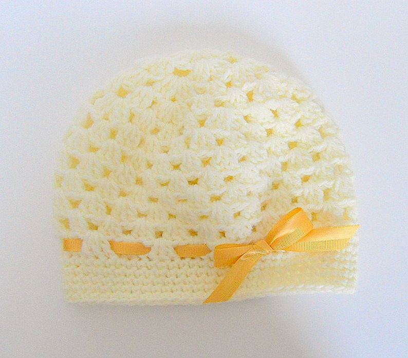 Newborn Cream Hat With Gold Yellow Ribbon Preteen To Adult Winter Beanie Girl Cap Ready To Ship Mother Daughter Matching Chemo Cloche image 1