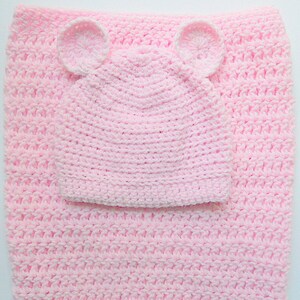 Pastel Pink Baby Cocoon And  Hat With Ears 1 To 6 Months Girl Sleep Sack And Cap Set Infant Bunting  And Beanie Newborn Swaddle Shower Gift