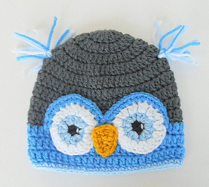 Baby Owl Hat Toddler Boy Grey And Blue Bird Beanie Newborn Infant Girl Halloween Cap Zoo Animal Phot