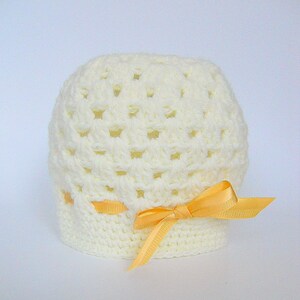 Newborn Cream Hat With Gold Yellow Ribbon Preteen To Adult Winter Beanie Girl Cap Ready To Ship Mother Daughter Matching Chemo Cloche image 3