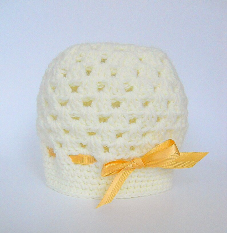 Newborn Cream Hat With Gold Yellow Ribbon Preteen To Adult Winter Beanie Girl Cap Ready To Ship Mother Daughter Matching Chemo Cloche image 3