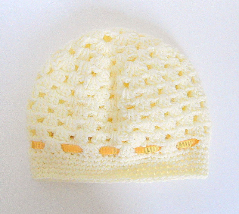 Newborn Cream Hat With Gold Yellow Ribbon Preteen To Adult Winter Beanie Girl Cap Ready To Ship Mother Daughter Matching Chemo Cloche image 2