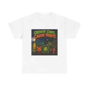 作物を育てて恐怖を巻き起こすTシャツ | ハロウィンの怖い野菜畑Tシャツ