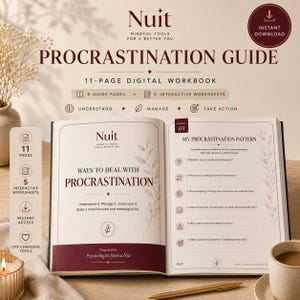Prokrastineringsguide PDF | Utskrivbar arbetsbok av psykolog | Produktivitetsplanerare | 11-sidig digital nedladdning | Självhjälpsblad