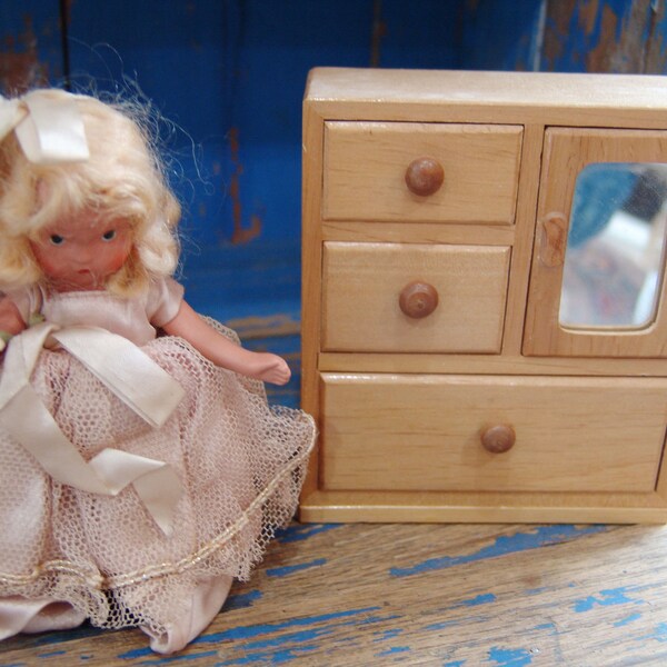 Vintage Chifforobe, Dresser, Chest, Doll House Furniture 1950's for Your Story Book Doll Display