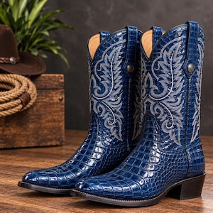 Royal Blue Crocodile Leather Cowboy Boot | Mens Western Boots