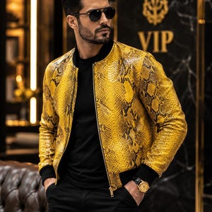 Handmade Python Snakeskin Bomber Jacket - Leather Moto Biker Jacket Lederjacken