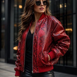Handmade Python Snakeskin Bomber Jacket - Leather Moto Biker Jacket Lederjacken