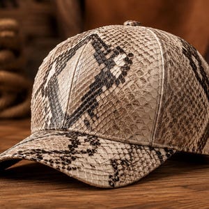 Luxury Handmade Python Embossed Leather Baseball Cap, Western Style Cap