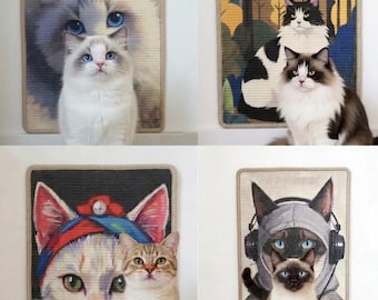 Custom Cat Scratcher | Woven Cat Art Mat | Cat Wall Furniture | Couch Corner Scratcher | White Pure Sisal Personalized Pet Gift