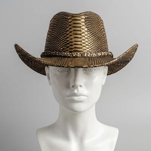 Handcrafted Embossed Python Leather Cowboy Hat, Gold Iridescent Western Fashion Statement