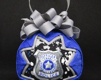 Police Quilted Ornament – No sew ornament – Serve and Protect, Law Enforcement, Peacemakers, Front Line Hero, Thin blue line, Ready to ship