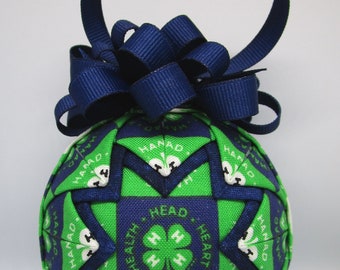 4-H Quilted Ornament blue bow - No sew ornament - Home accent, Christmas, Ready to ship, Folded fabric ornament FFA mom secret santa X