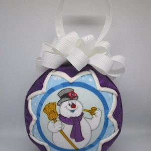 Frosty the snowman purple Quilted Ornament - No sew ornament - Home decor, Christmas, RTS, Ready to ship