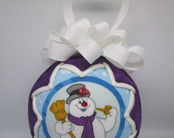 Frosty the snowman purple Quilted Ornament - No sew ornament - Home decor, Christmas, RTS, Ready to ship