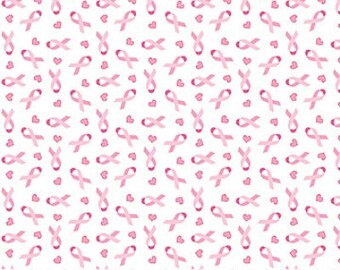 RARE - 1 yard Northcott Sweet Jane 20153 Pink Ribbon Small Ribbon Toss - fabric by the yard OOP, Destash, Breast cancer quilting fabric, EOB