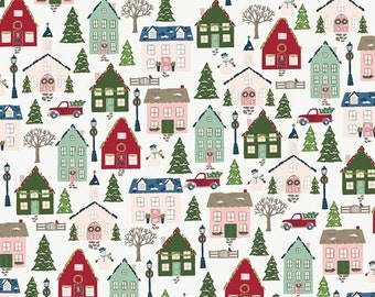 SALE - Riley Blake Christmas Village off white C12240, by the yard, destash, ready to ship, end of bolt EOB