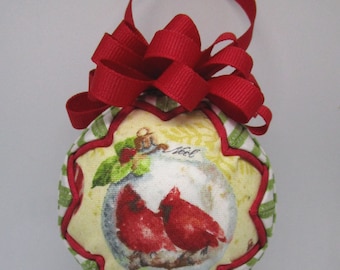 Vintage Woodland Quilted Ornament Set of 3 - No sew ornament - Home accent, Christmas, Ready to ship